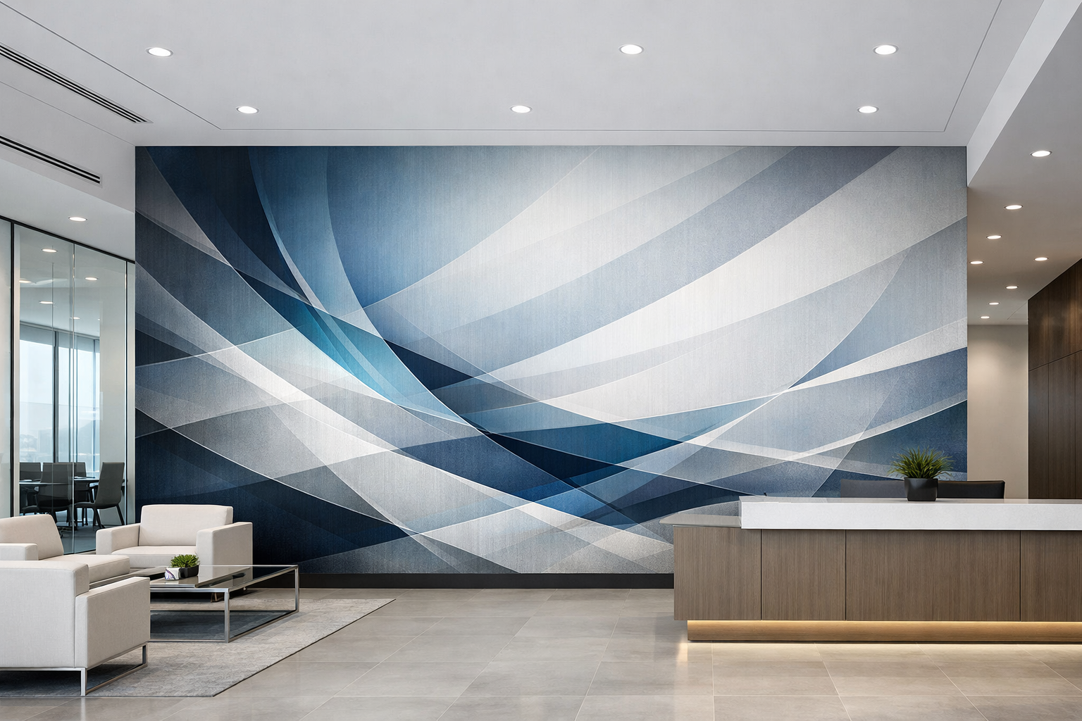 Commercial wallpaper installation in Cincinnati OH office lobby